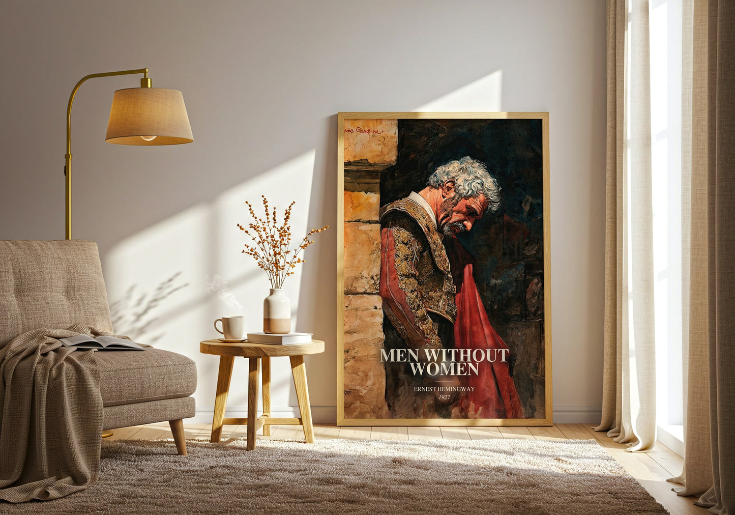 Men Without Women watercolour print in frame leaning in hallway – literary fiction wall art