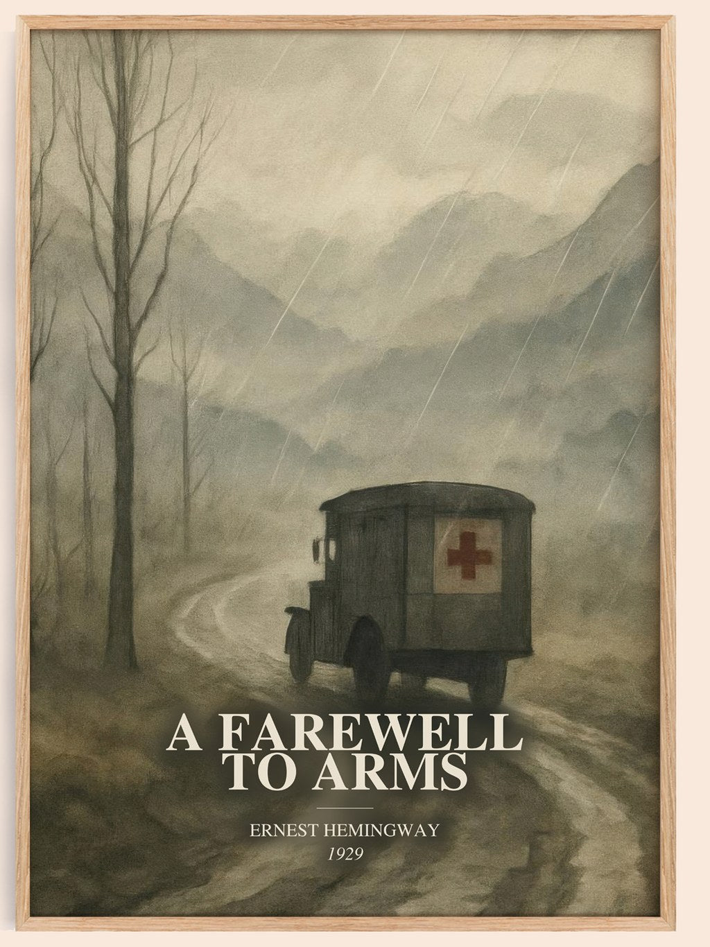 A Farewell To Arms watercolour book poster by Ernest Hemingway – framed literary art print