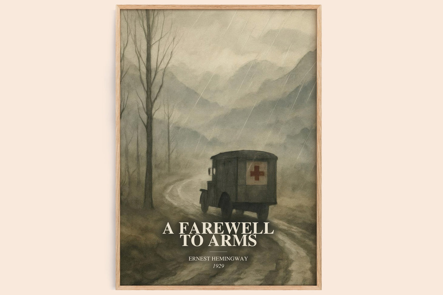 A Farewell To Arms watercolour book poster by Ernest Hemingway – framed literary art print