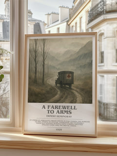 A farewell to arms Bookish Wall Art by Ernest Hemingway – framed print by a bright window