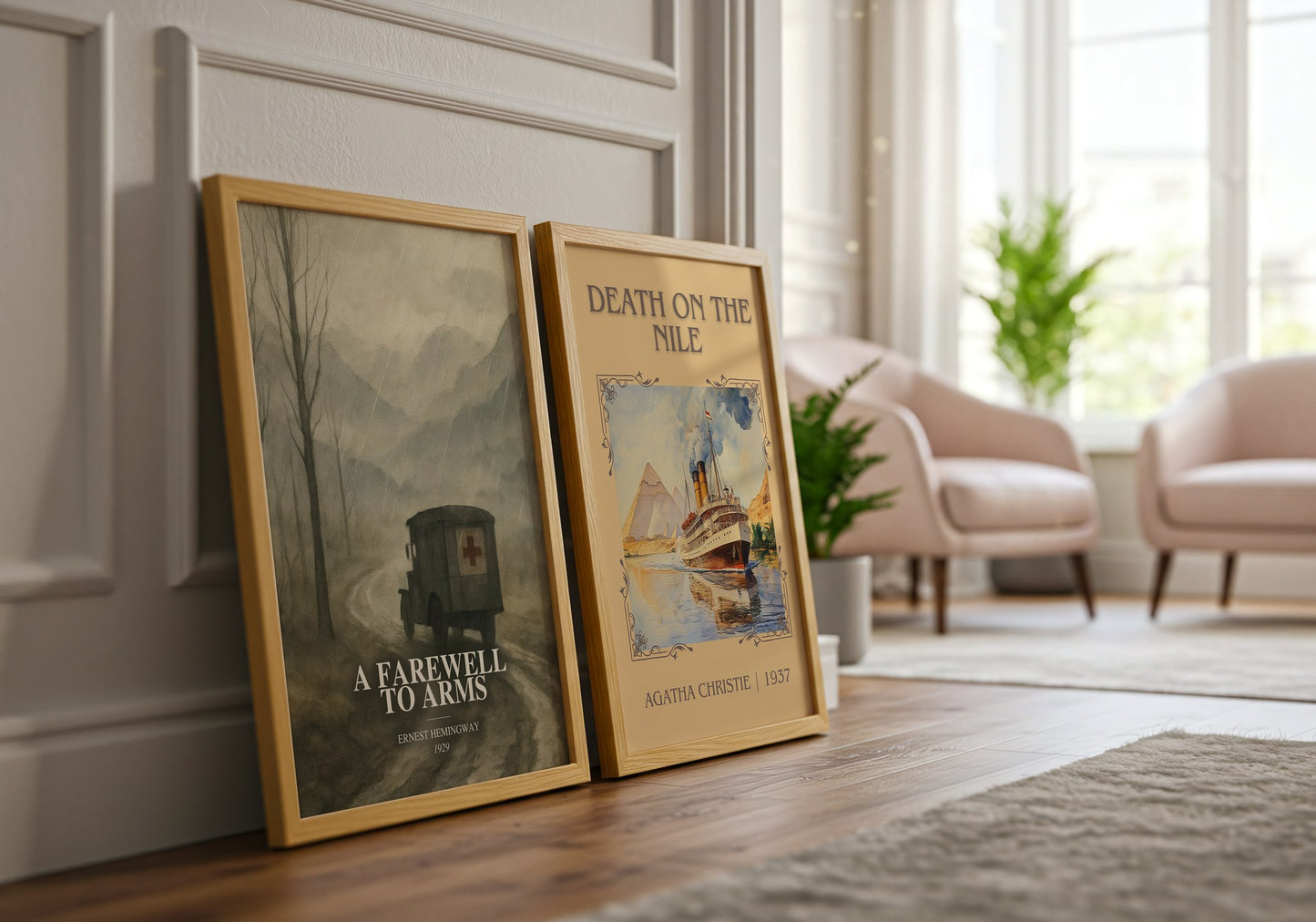 A Farewell To Arms watercolour print framed by window – literary home decor