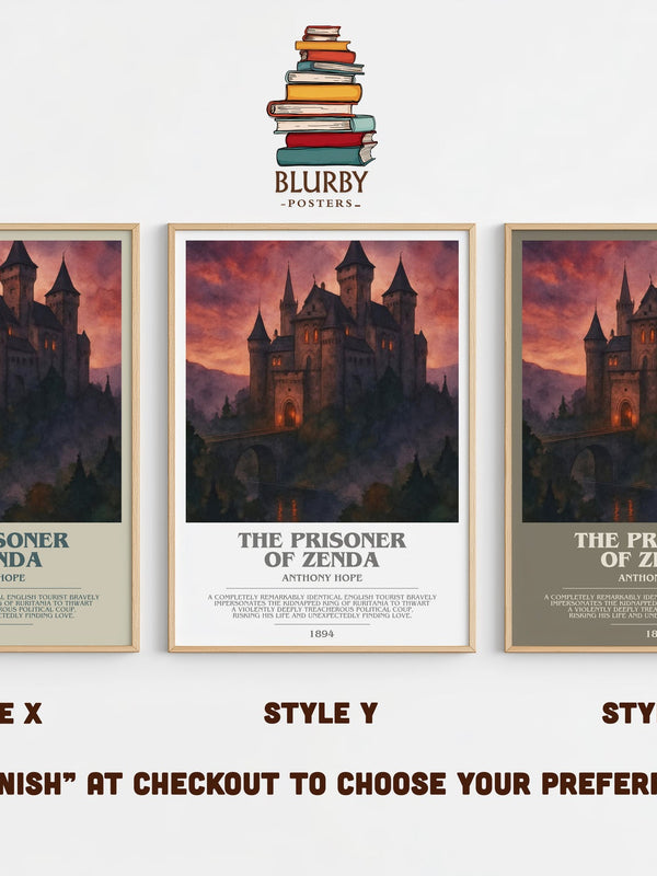The Prisoner of Zenda bookish print in frame leaning in hallway – classic literature wall art