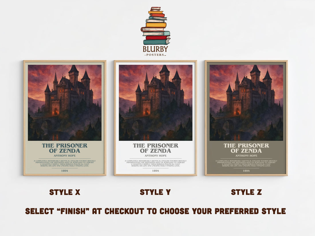 The Prisoner of Zenda bookish print in frame leaning in hallway – classic literature wall art (mockup)
