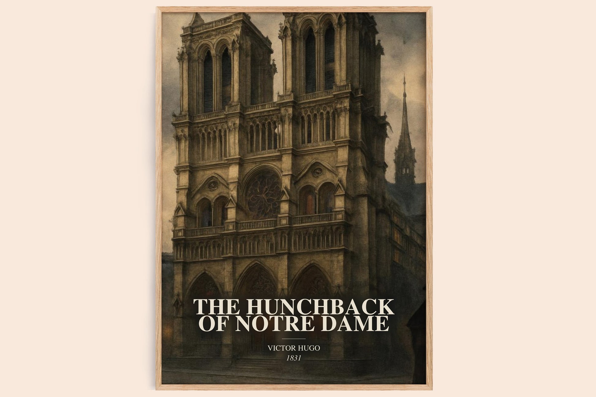 The Hunchback Of Notre Dame watercolour book poster by Victor Hugo – framed literary art print