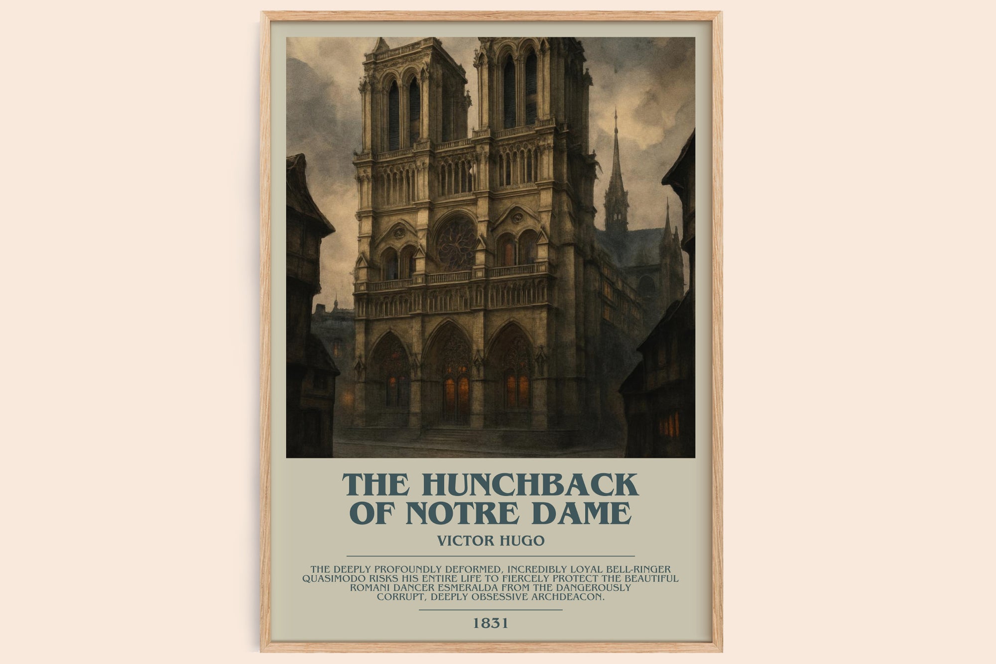 The Hunchback of Notre Dame bookish book poster by Victor Hugo – framed literary art print