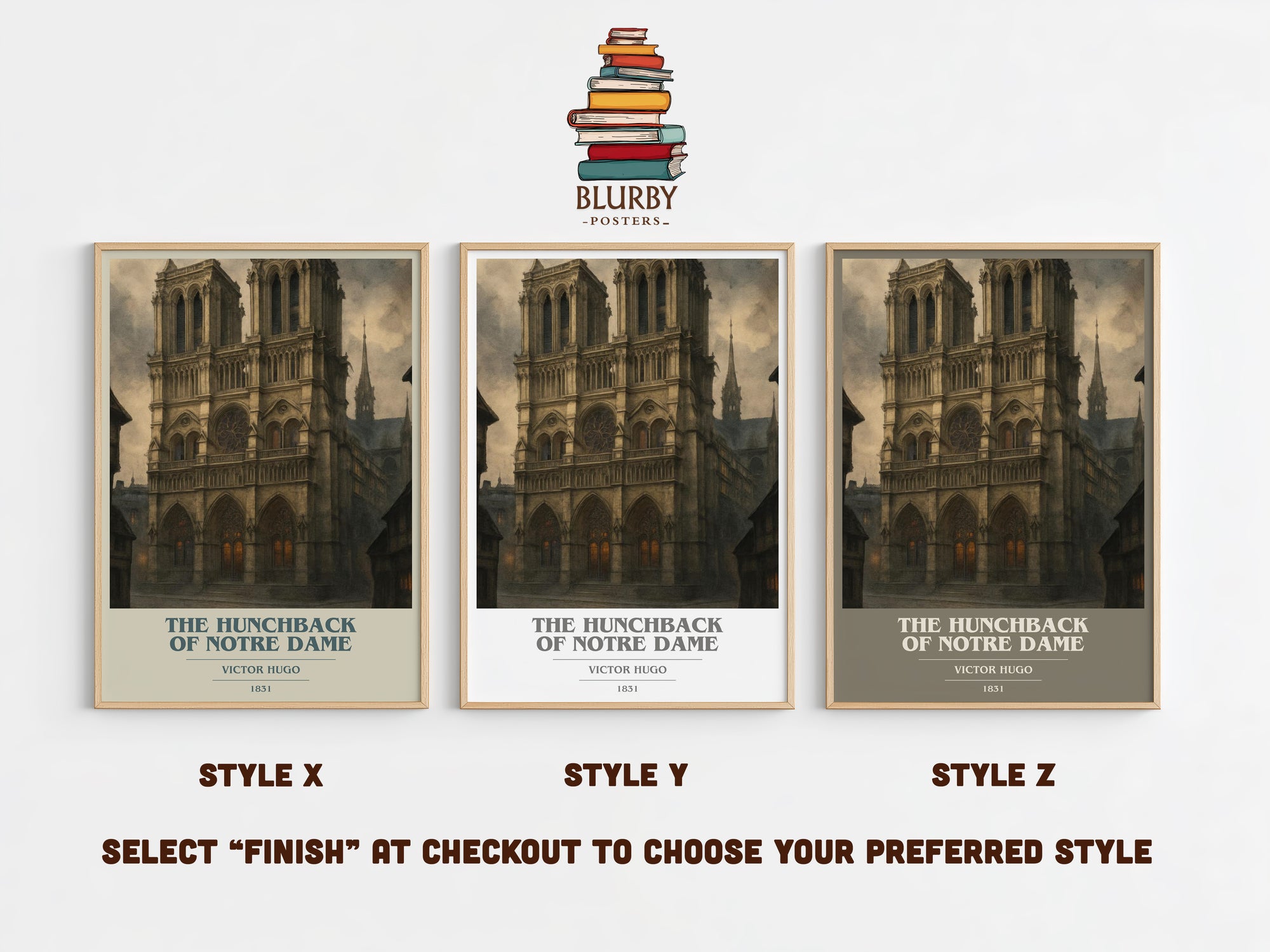 The Hunchback of Notre Dame book cover print in frame leaning in hallway – classic literature wall art