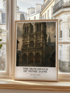 The Hunchback of Notre Dame Book Cover Poster by Victor Hugo – framed print by a bright window