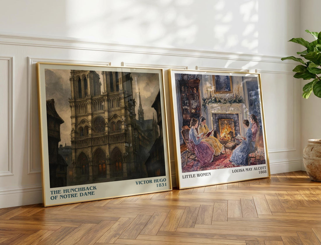 The Hunchback of Notre Dame Literary Art Print by Victor Hugo – large square framed print leaning against a wall