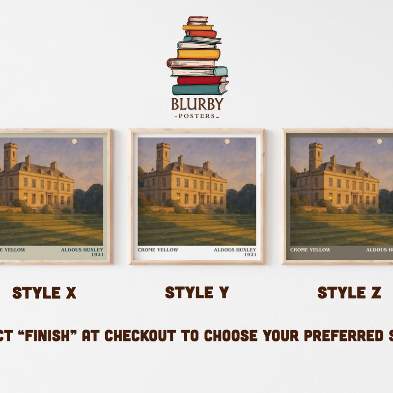 Crome Yellow literary print in frame leaning in hallway – historical fiction wall art