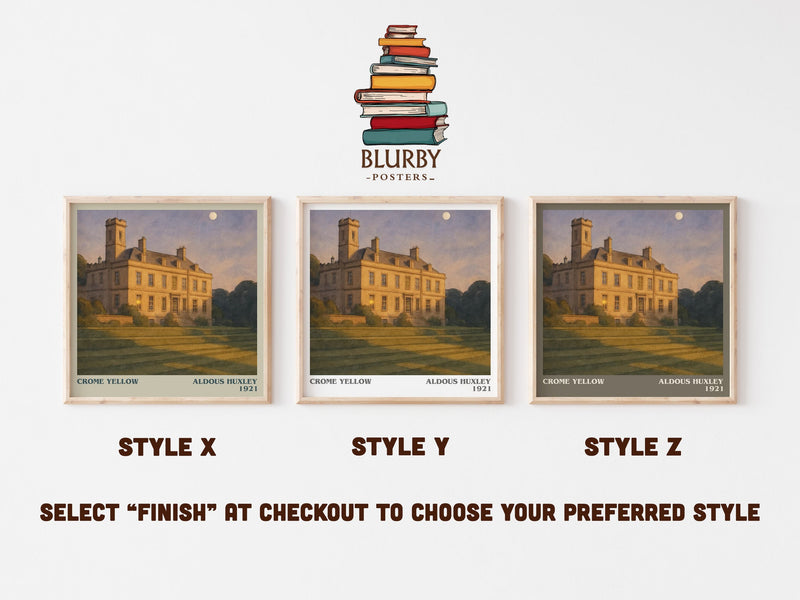 Crome Yellow literary print in frame leaning in hallway – historical fiction wall art