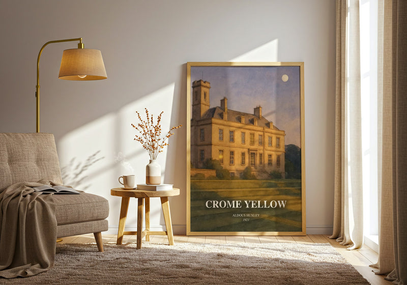 Crome Yellow watercolour print in frame leaning in hallway – satire wall art