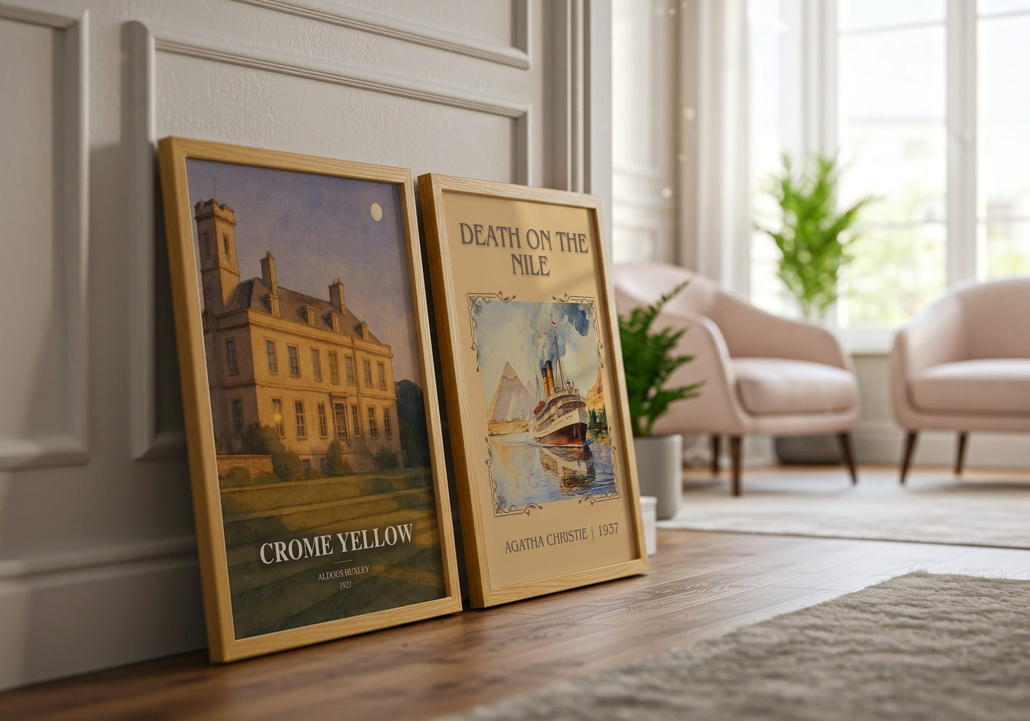 Crome Yellow watercolour print framed by window – literary home decor