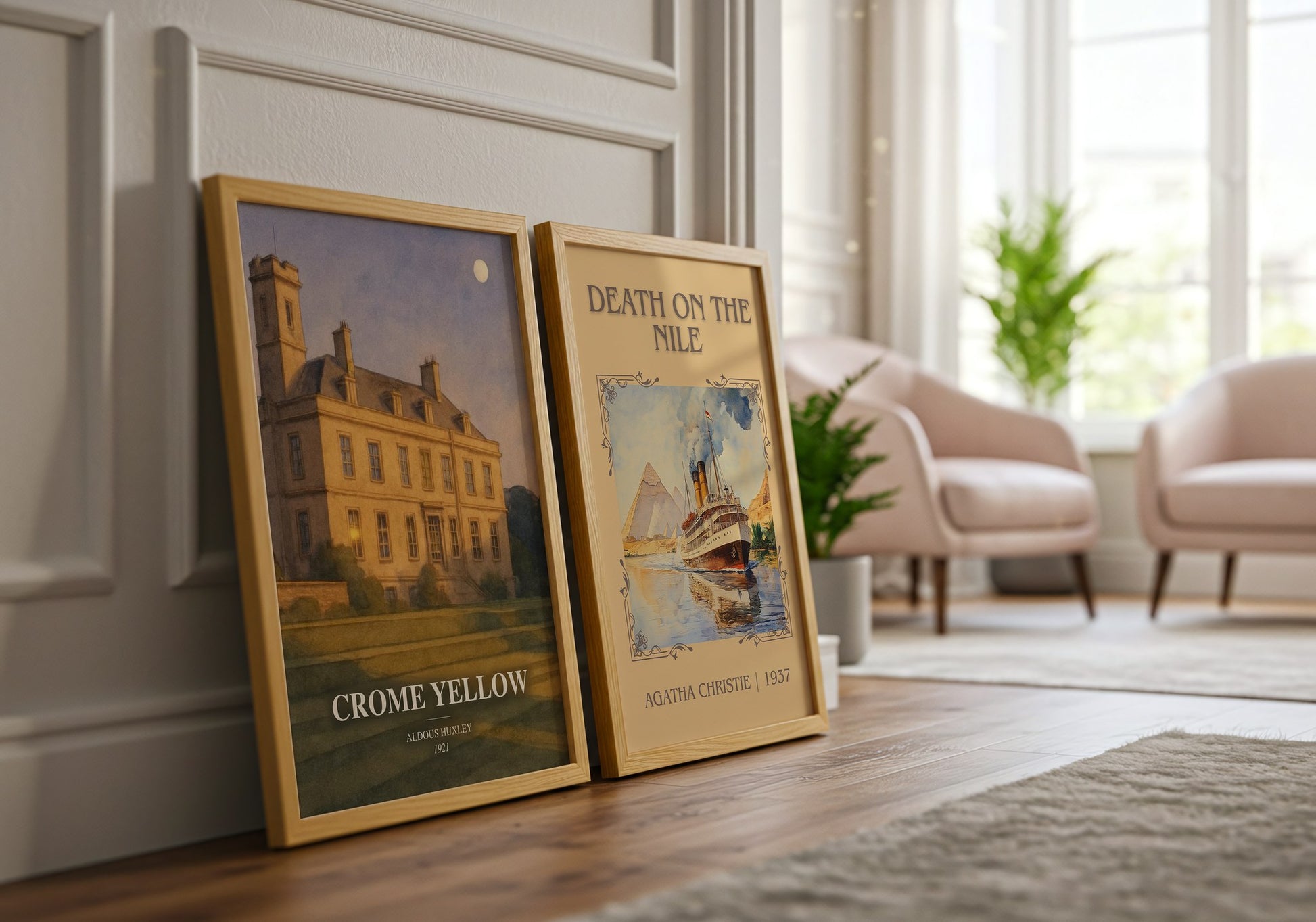 Crome Yellow watercolour print framed by window – literary home decor