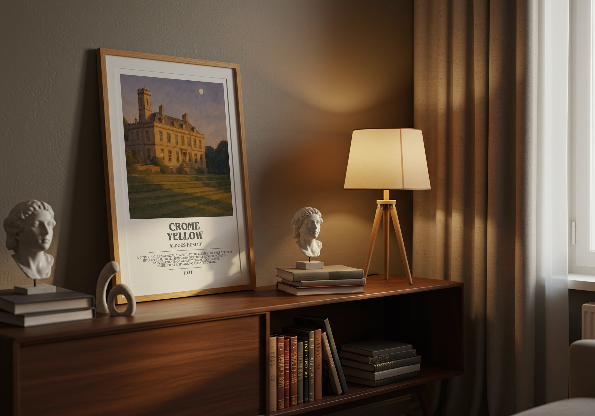 Crome Yellow bookish book poster framed on wall – historical fiction wall art
