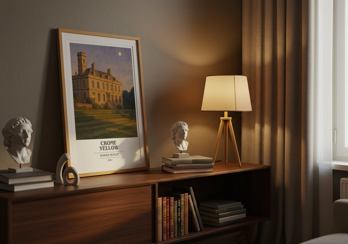 Crome Yellow book cover book poster framed on wall – historical fiction wall art