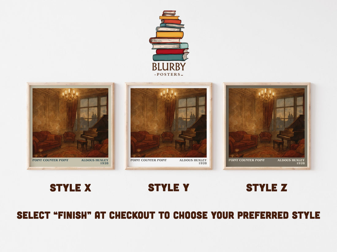 Point Counter Point literary print in frame leaning in hallway – adventure wall art (mockup)