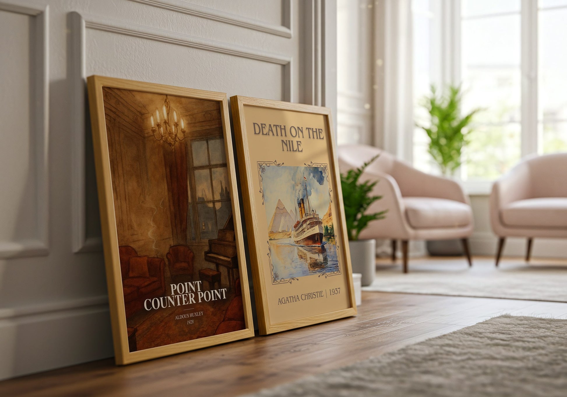 Point Counter Point watercolour print framed by window – literary home decor