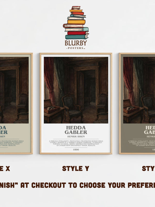 Hedda Gabler bookish print in frame leaning in hallway – satire wall art