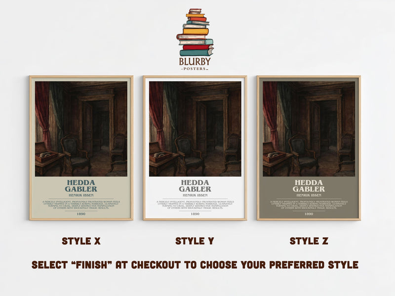 Hedda Gabler bookish print in frame leaning in hallway – satire wall art