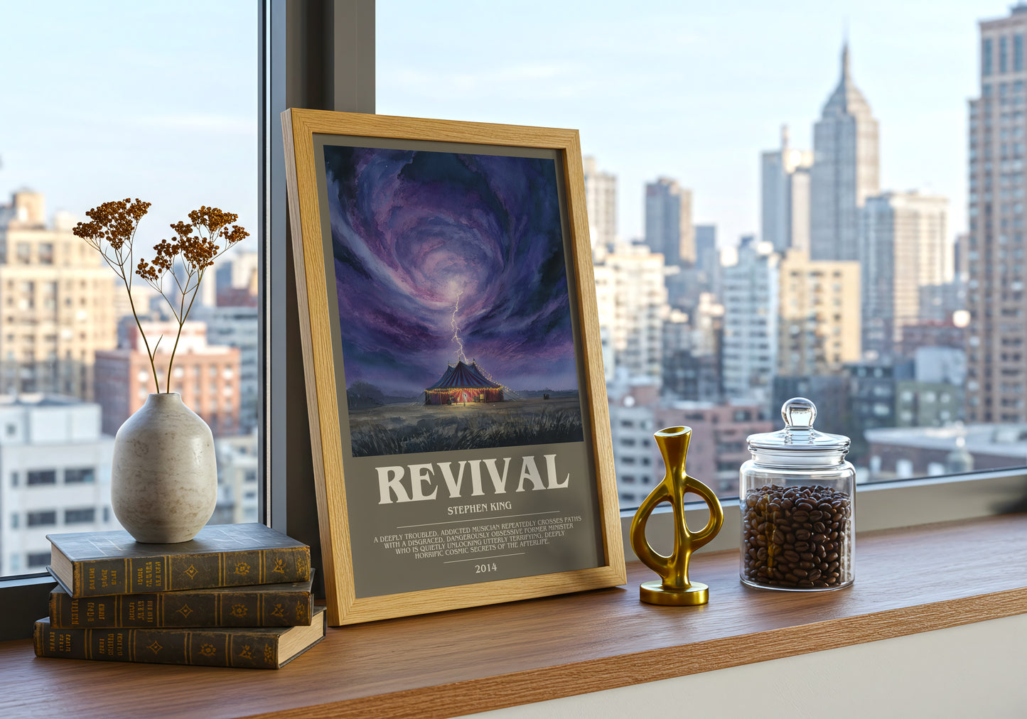 Revival bookish print framed by window – literary home decor