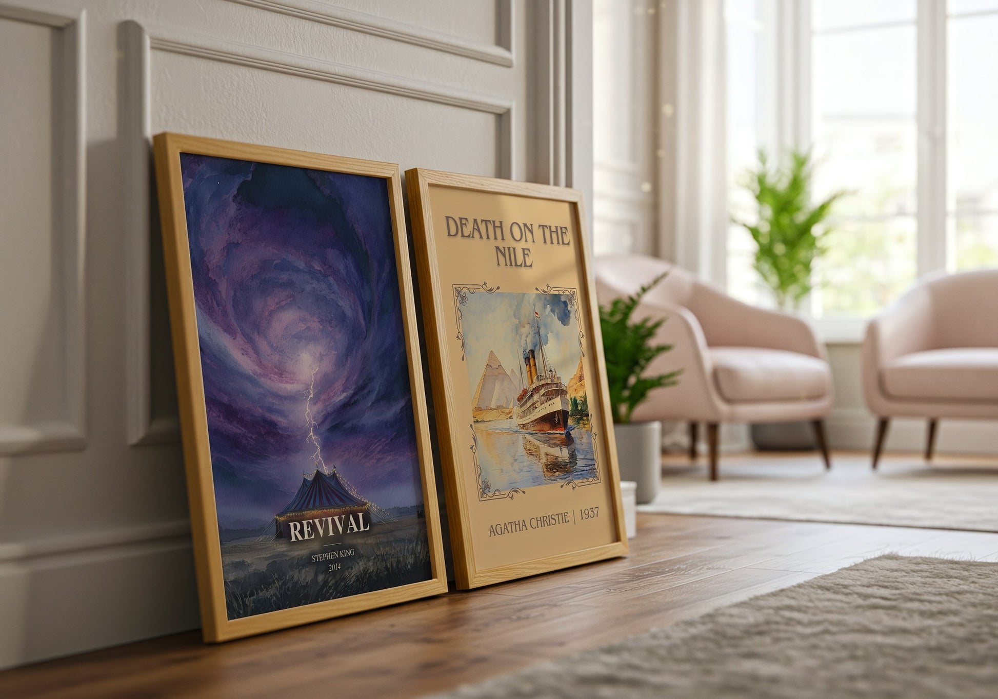 Revival watercolour print framed by window – literary home decor