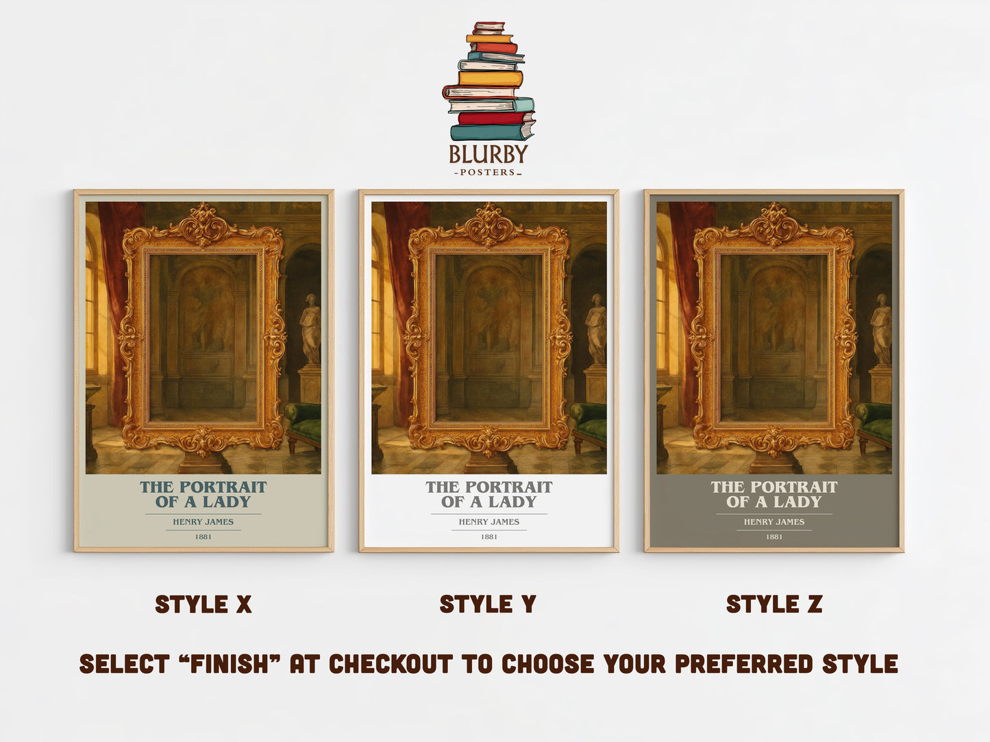 The Portrait of a Lady book cover print in frame leaning in hallway – classic literature wall art