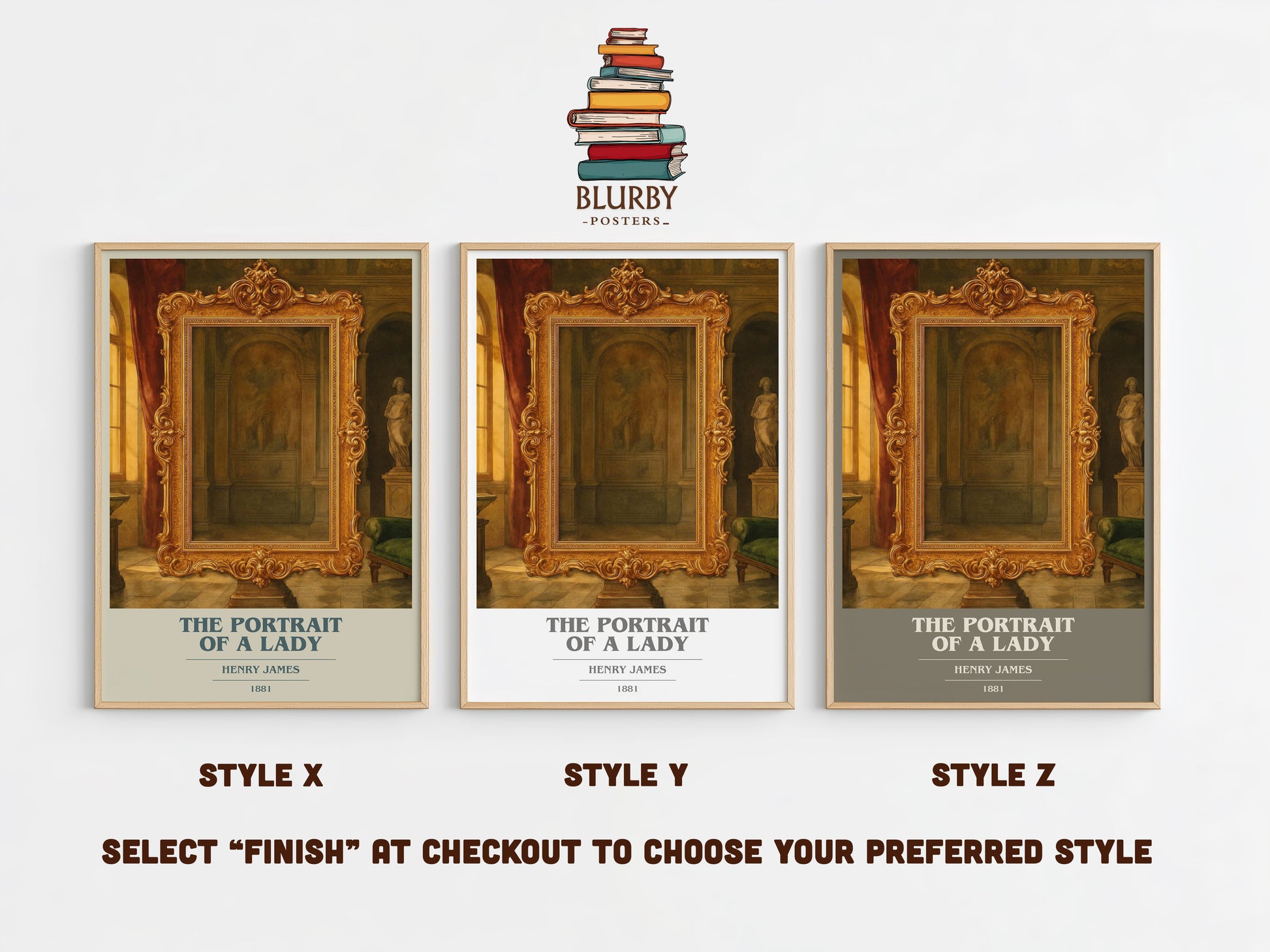 The Portrait of a Lady book cover print in frame leaning in hallway – classic literature wall art
