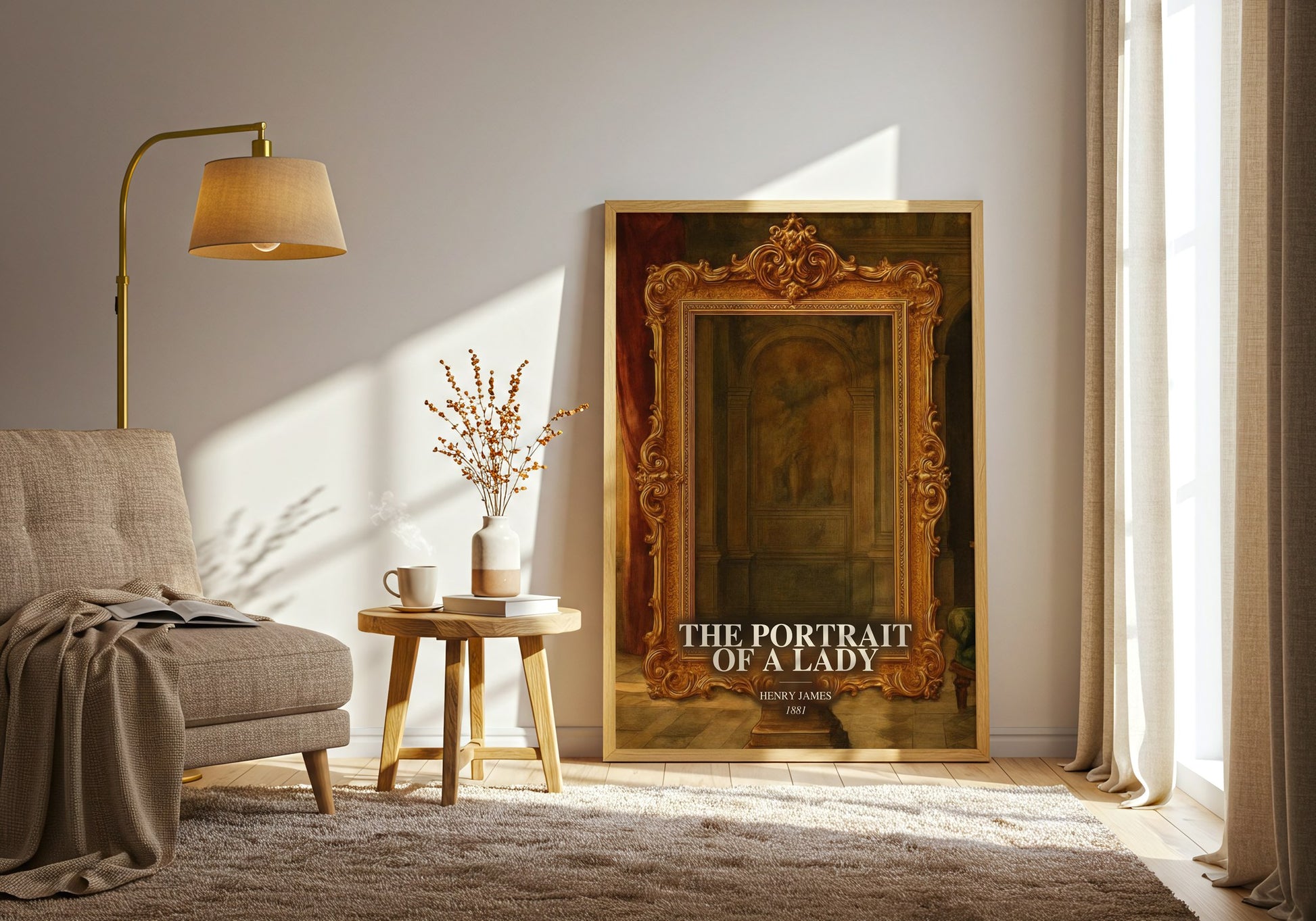 The Portrait Of A Lady watercolour print in frame leaning in hallway – classic literature wall art