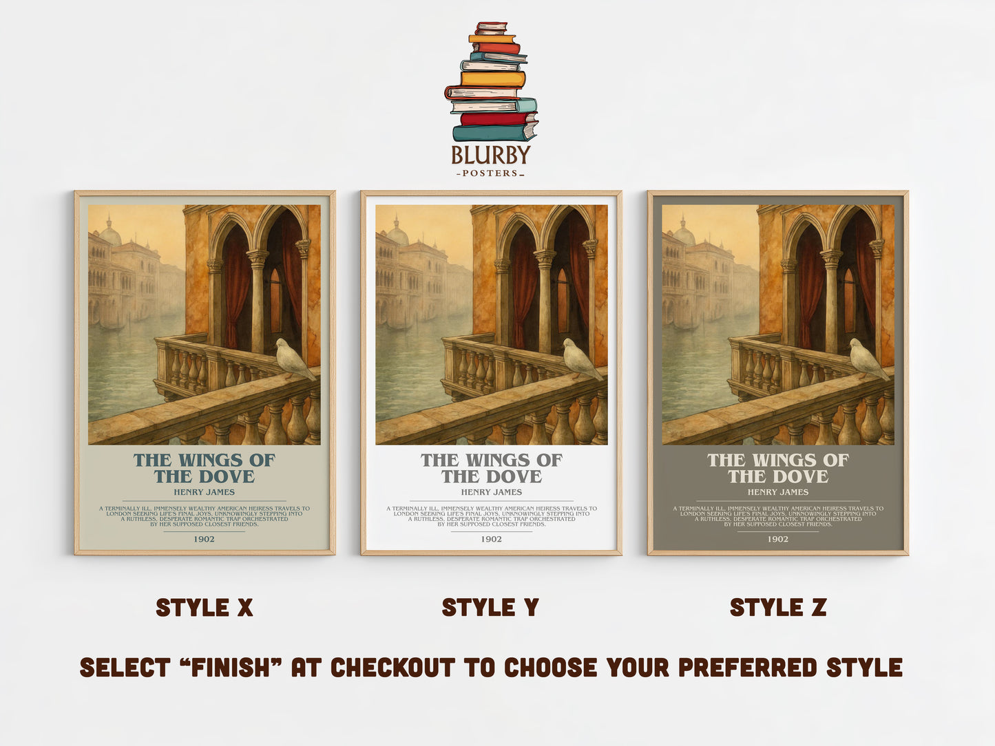 The Wings of the Dove bookish print in frame leaning in hallway – classic literature wall art