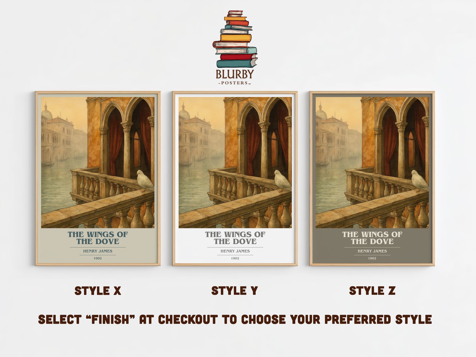 The Wings of the Dove book cover print in frame leaning in hallway – classic literature wall art
