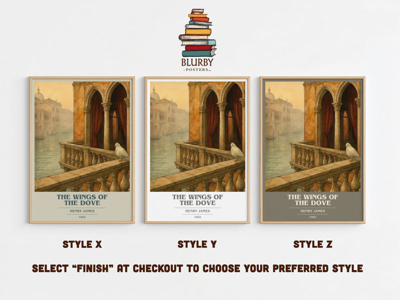 The Wings of the Dove book cover print in frame leaning in hallway – classic literature wall art