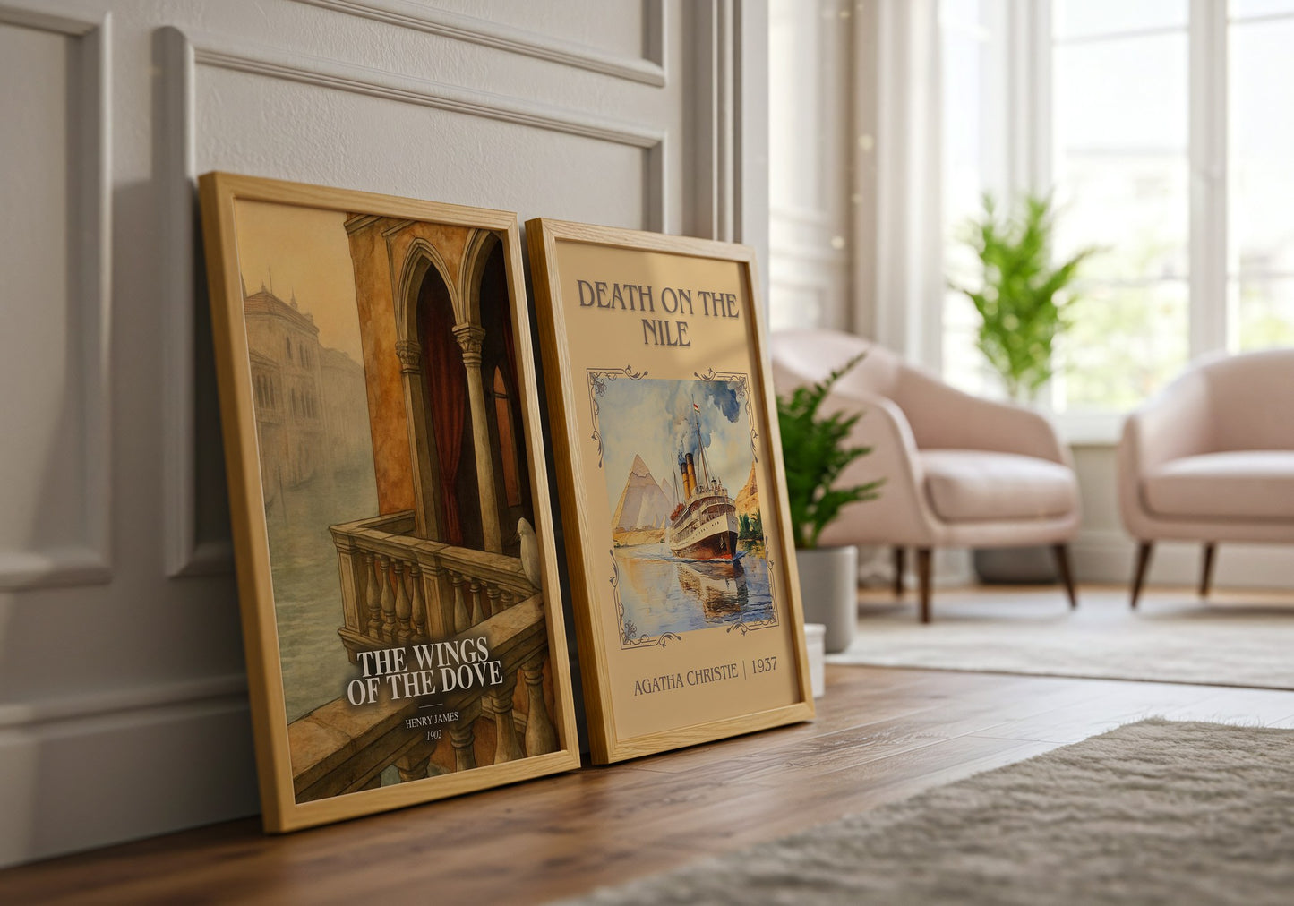 The Wings Of The Dove watercolour print framed by window – literary home decor