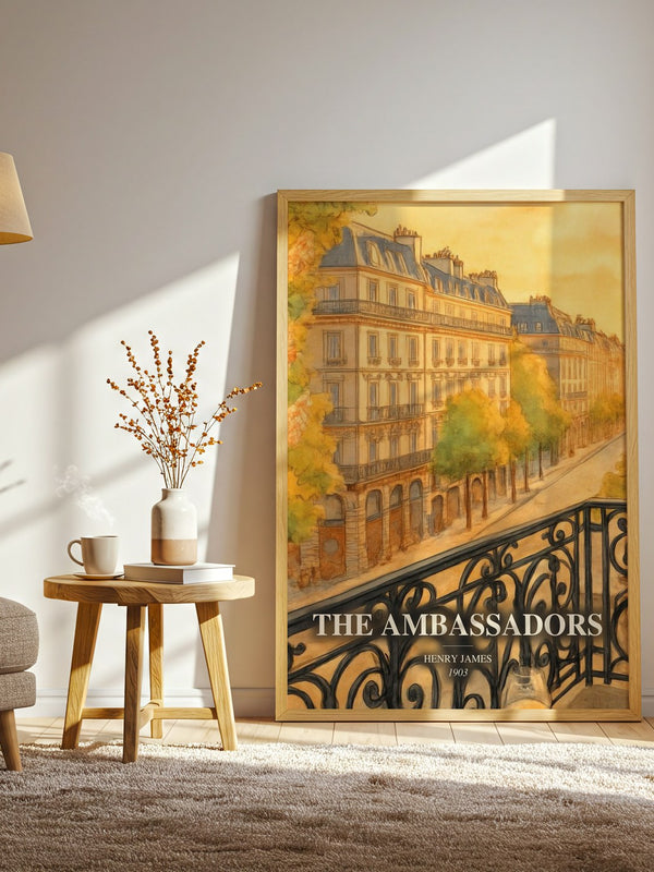 The Ambassadors watercolour print in frame leaning in hallway – classic literature wall art