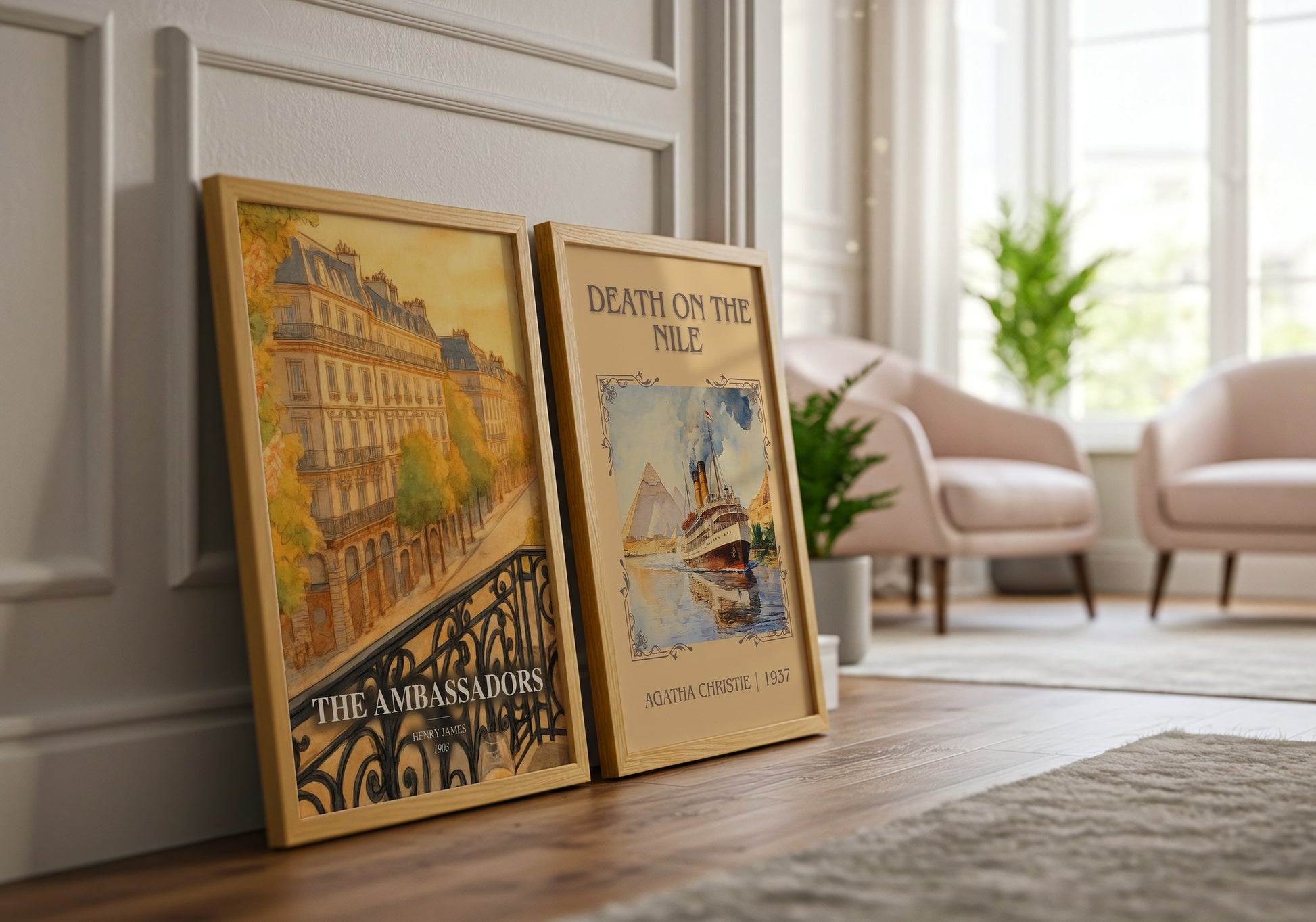 The Ambassadors watercolour print framed by window – literary home decor