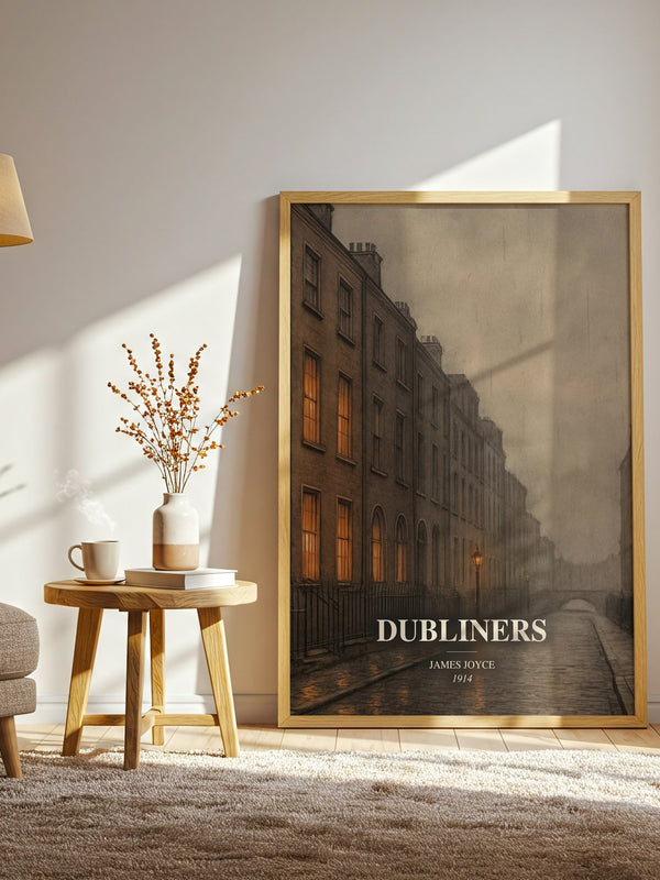 Dubliners watercolour print in frame leaning in hallway – classic literature wall art
