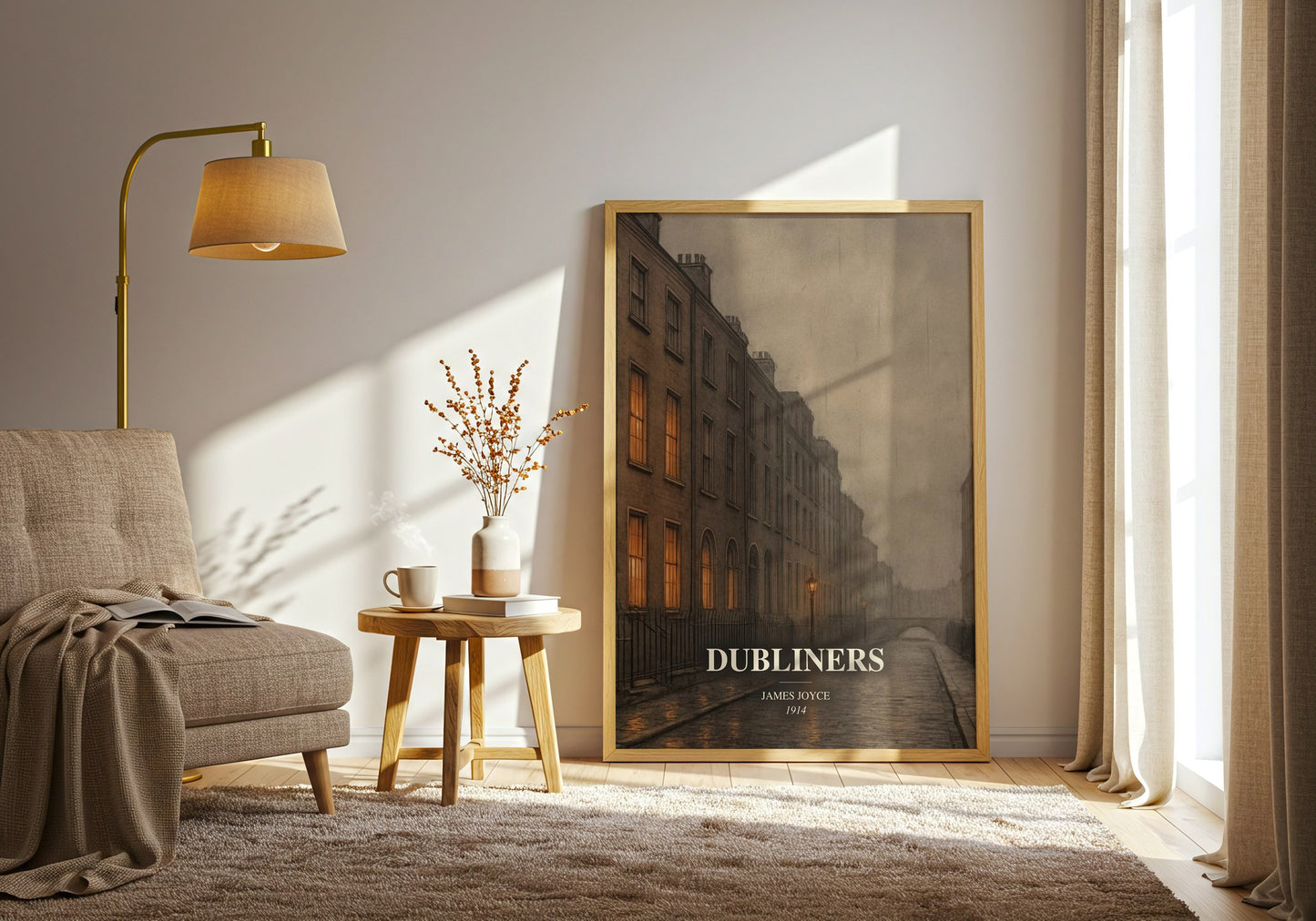 Dubliners watercolour print in frame leaning in hallway – classic literature wall art