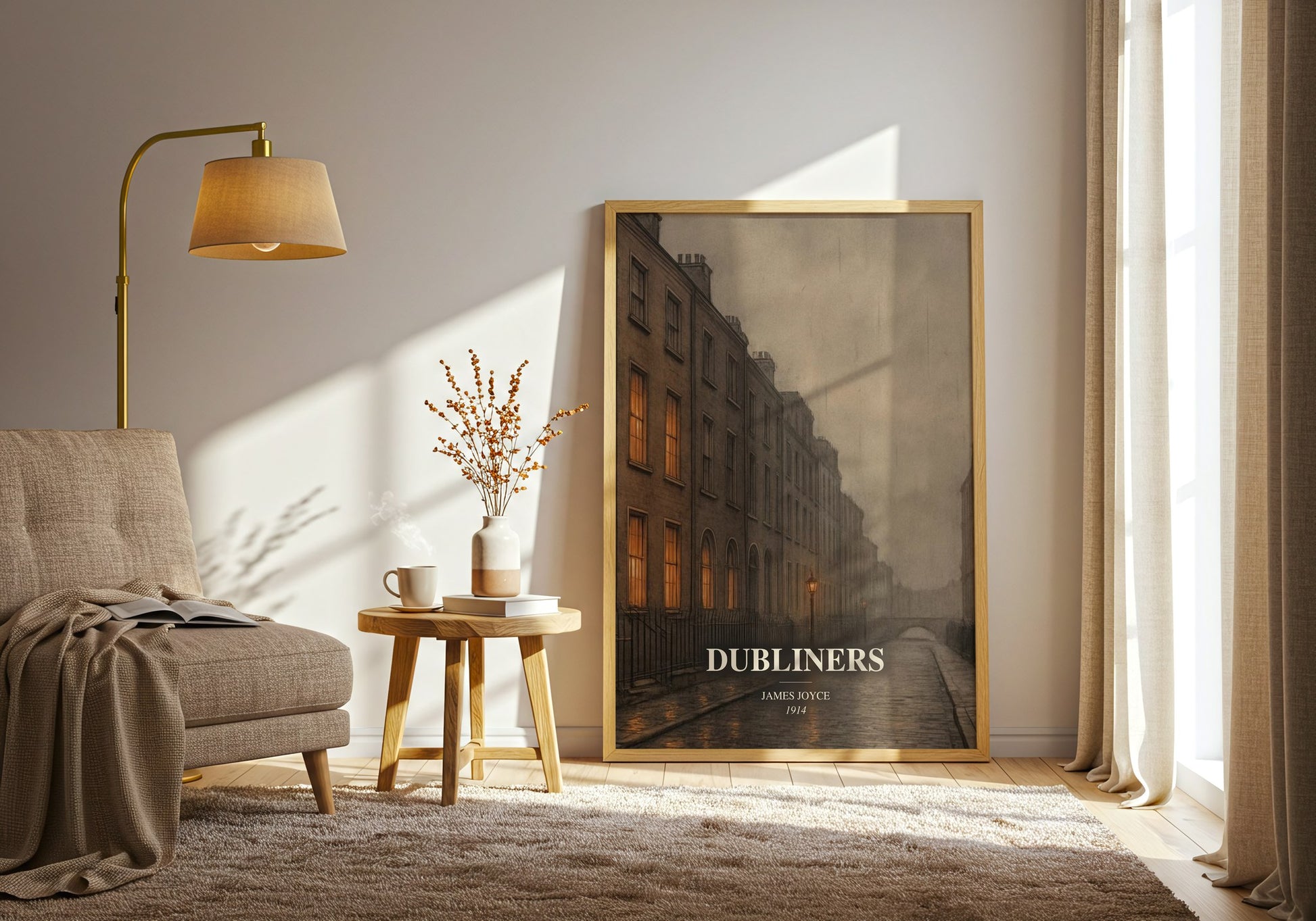 Dubliners watercolour print in frame leaning in hallway – classic literature wall art