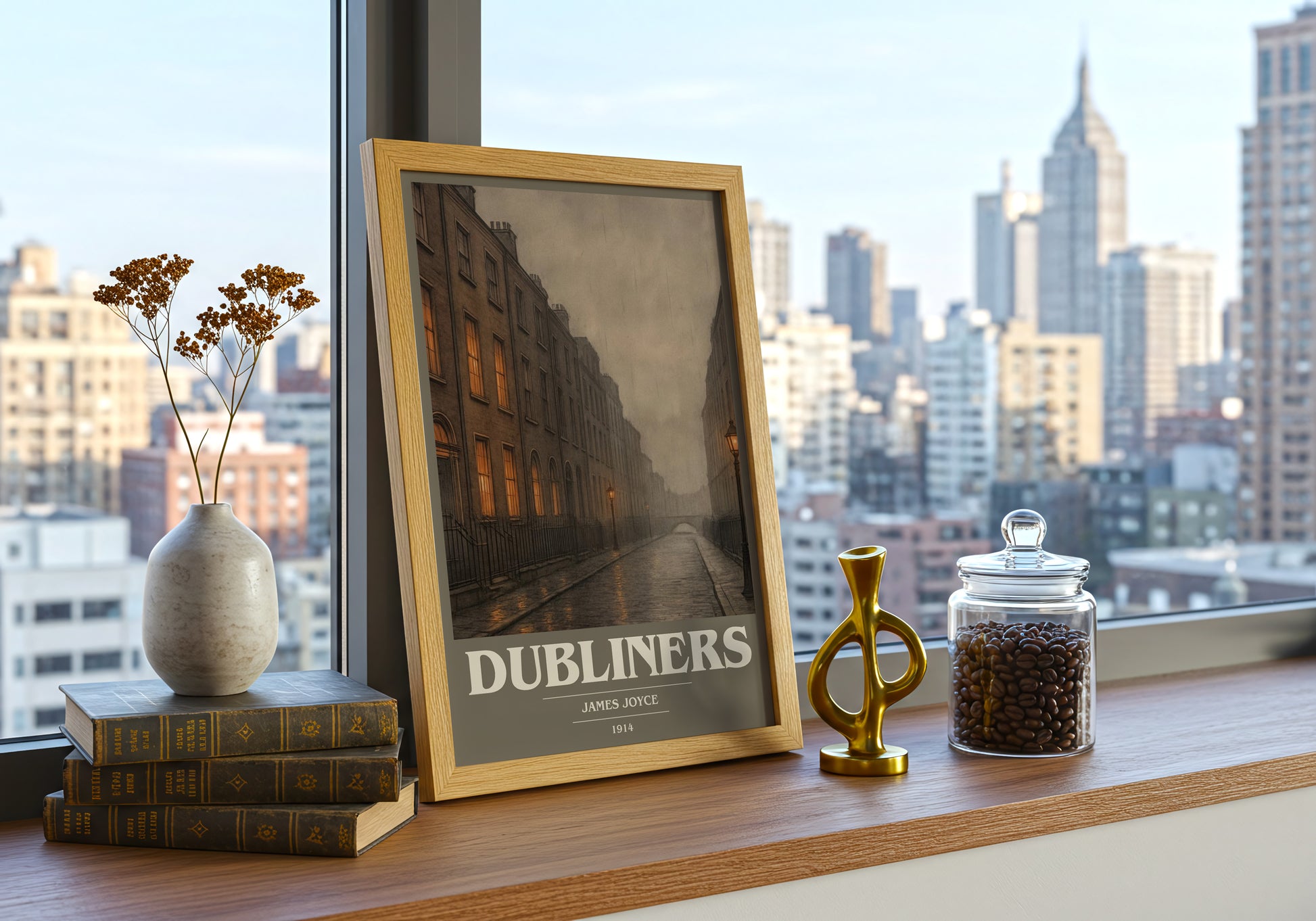 Dubliners book cover print framed by window – literary home decor