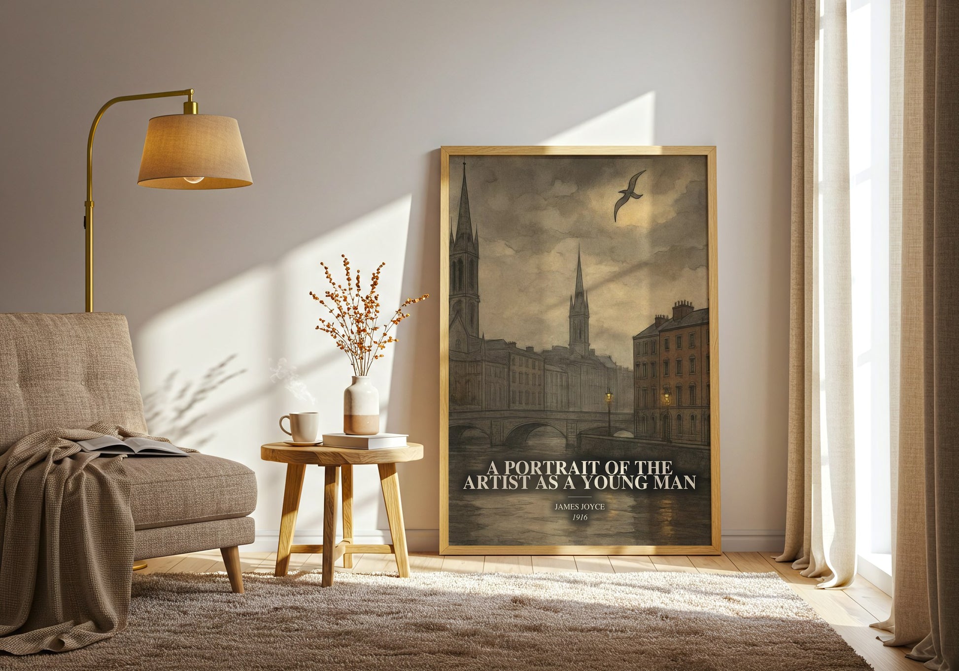 A Portrait Of The Artist As A Young Man watercolour print in frame leaning in hallway – coming of age wall art