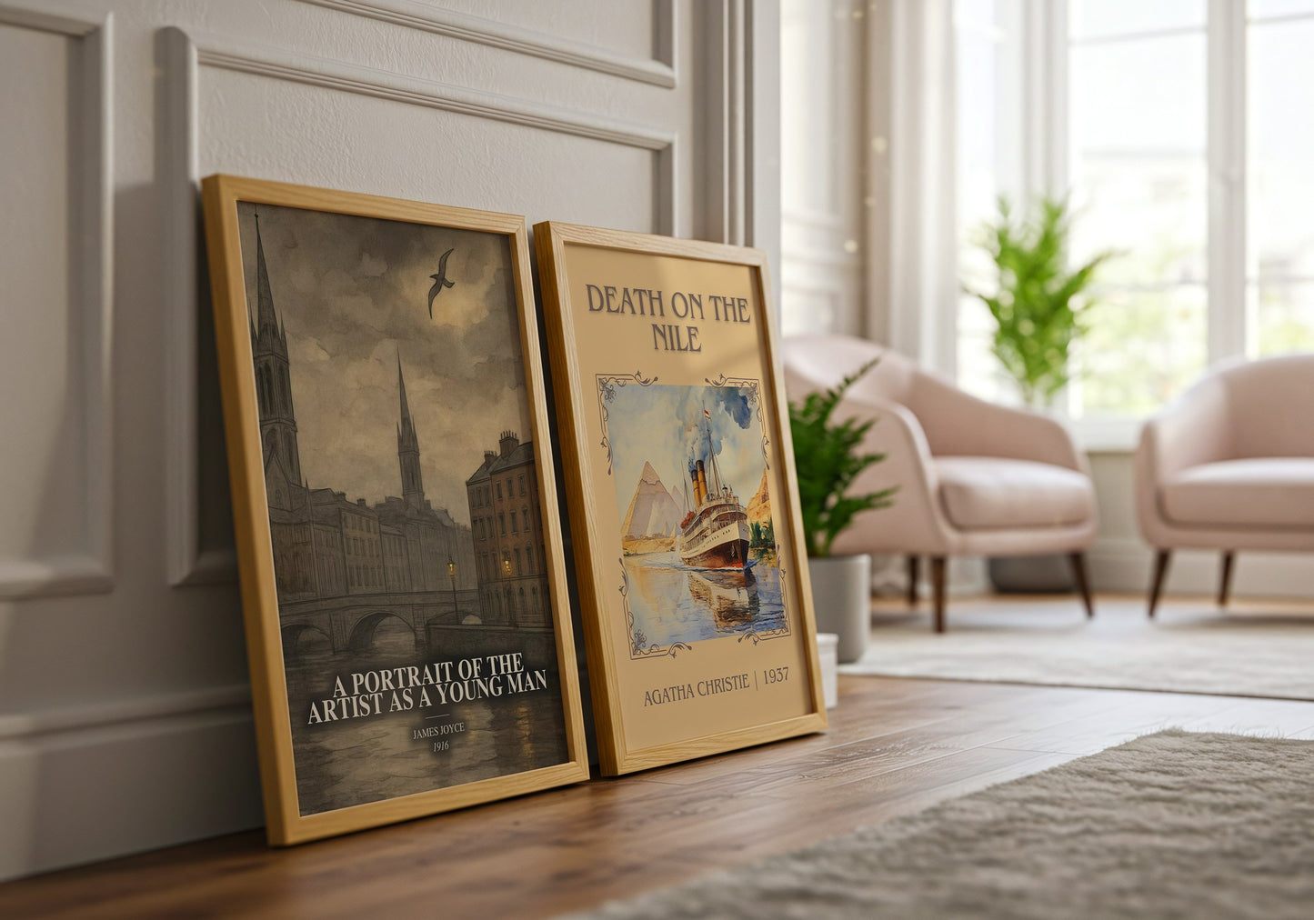A Portrait Of The Artist As A Young Man watercolour print framed by window – literary home decor