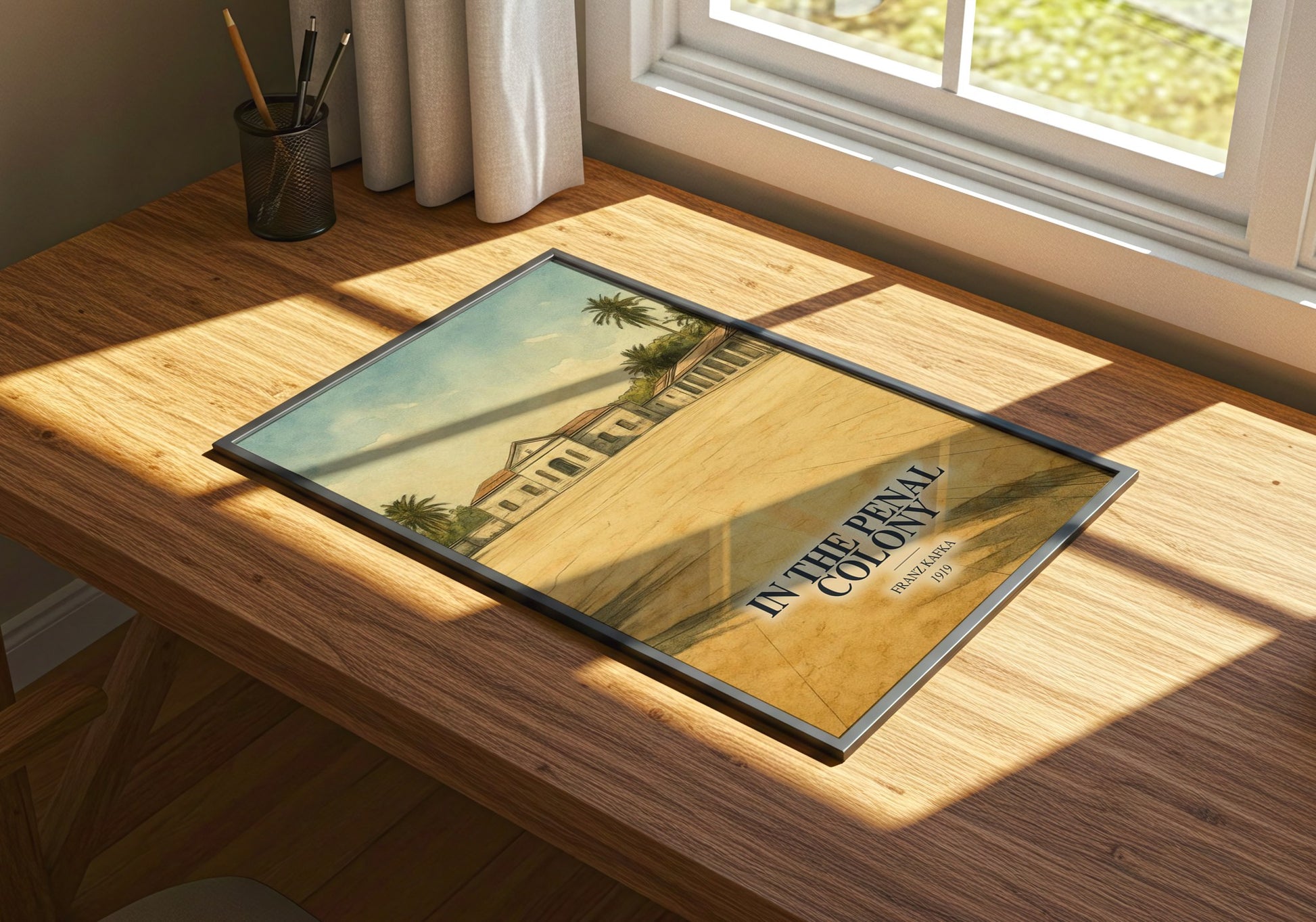 In The Penal Colony watercolour book poster framed on wall – literary fiction wall art
