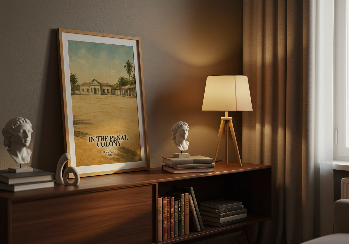 In The Penal Colony watercolour print on bookshelf – Franz Kafka fan gift