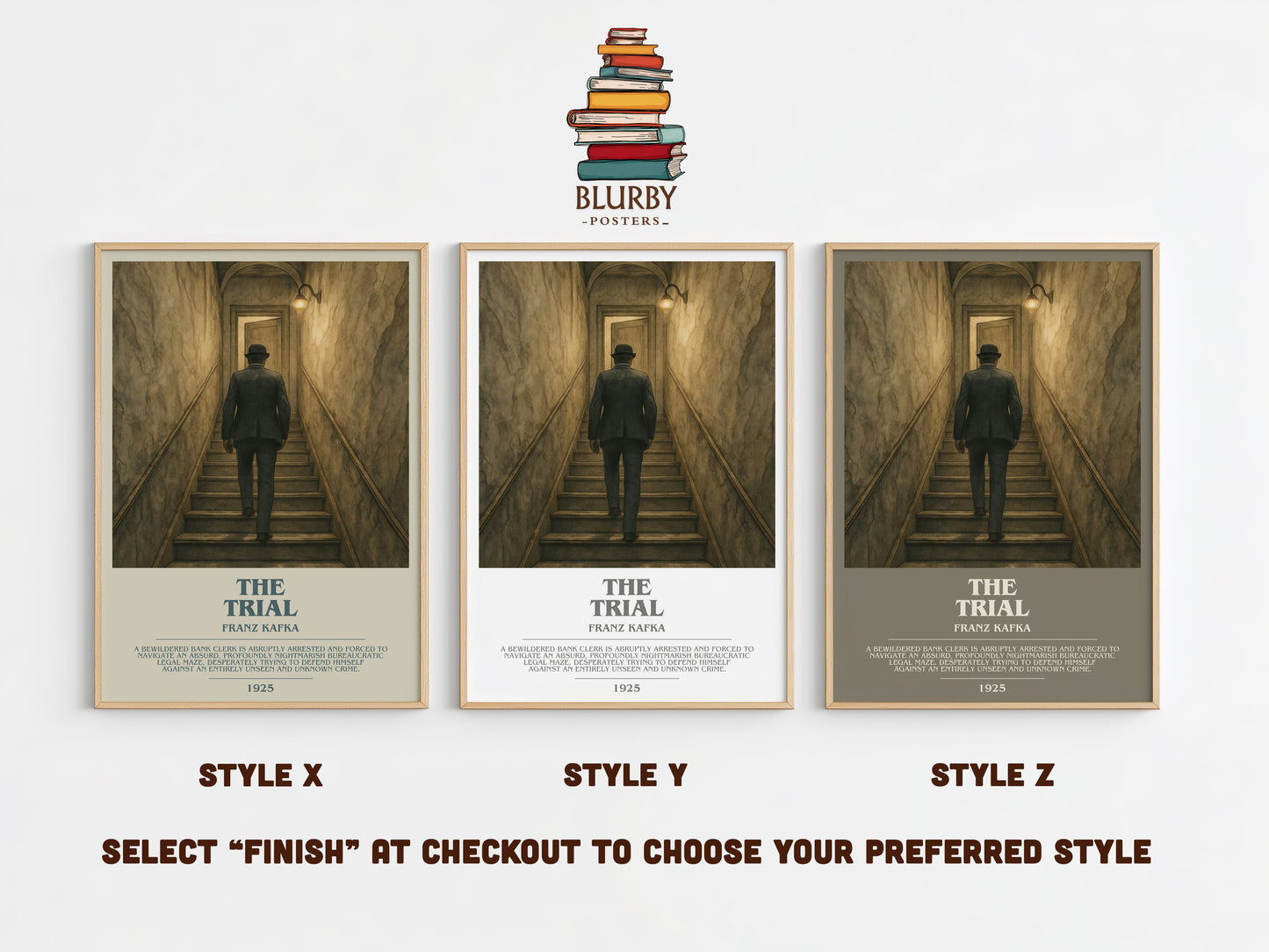 The Trial bookish print in frame leaning in hallway – literary fiction wall art