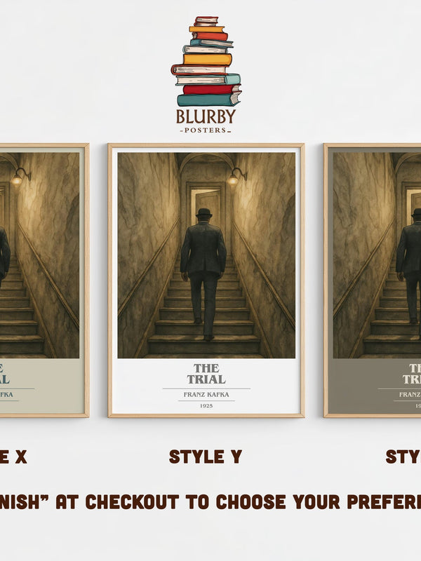 The Trial book cover print in frame leaning in hallway – literary fiction wall art