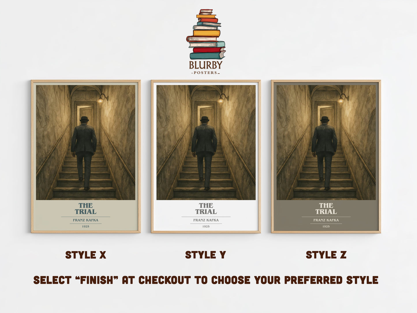 The Trial book cover print in frame leaning in hallway – literary fiction wall art