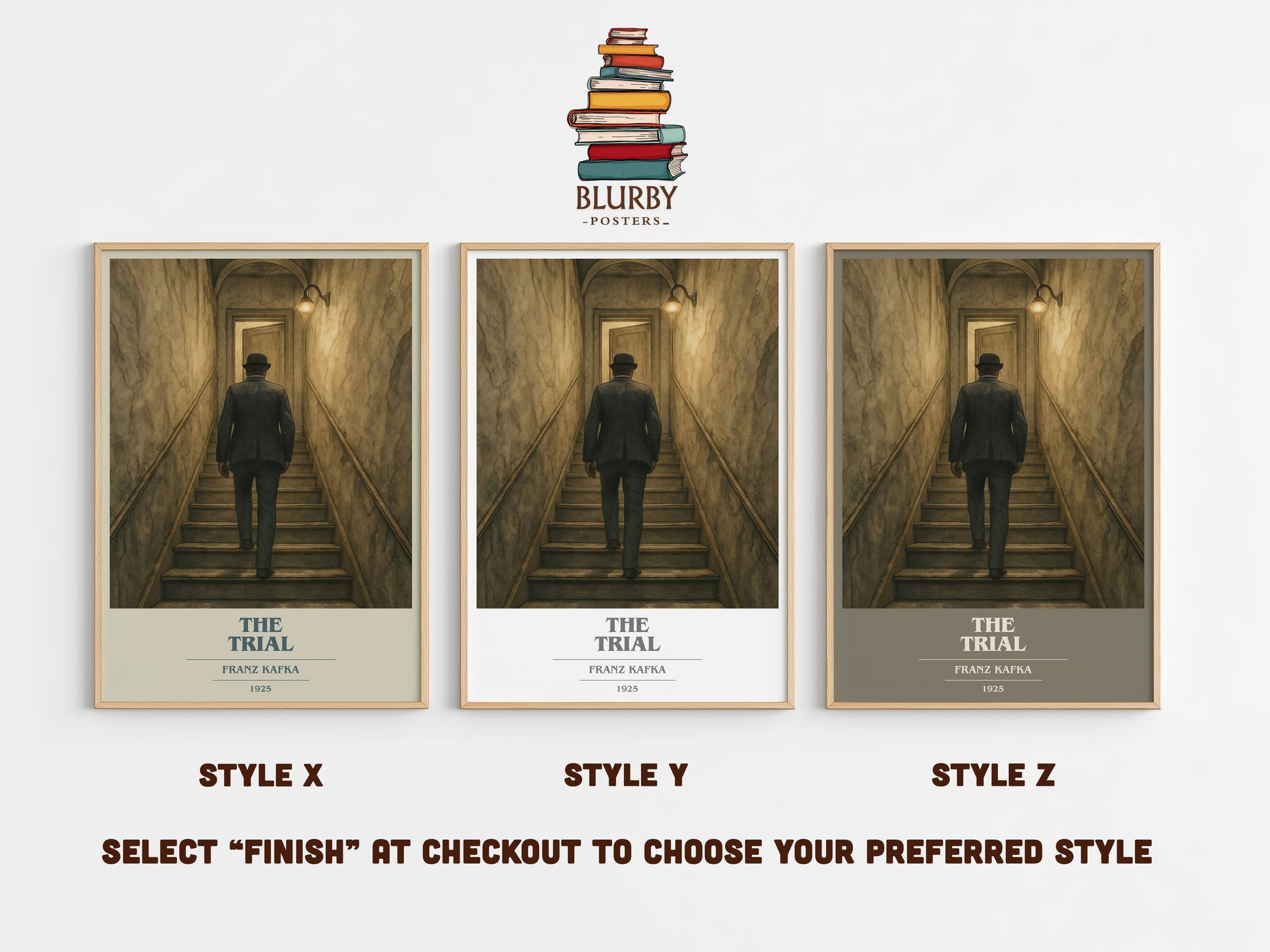 The Trial book cover print in frame leaning in hallway – literary fiction wall art