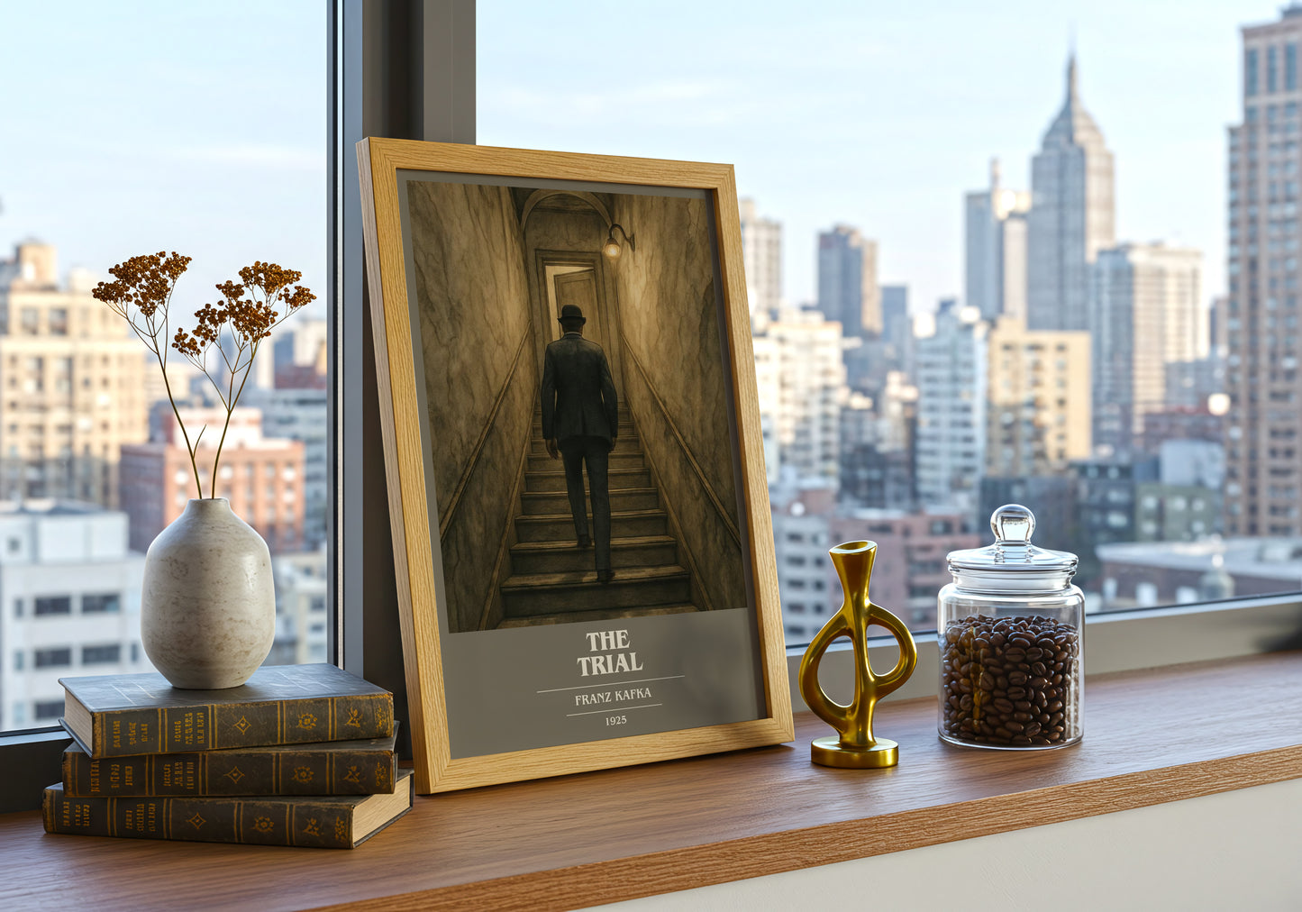 The Trial book cover print framed by window – literary home decor