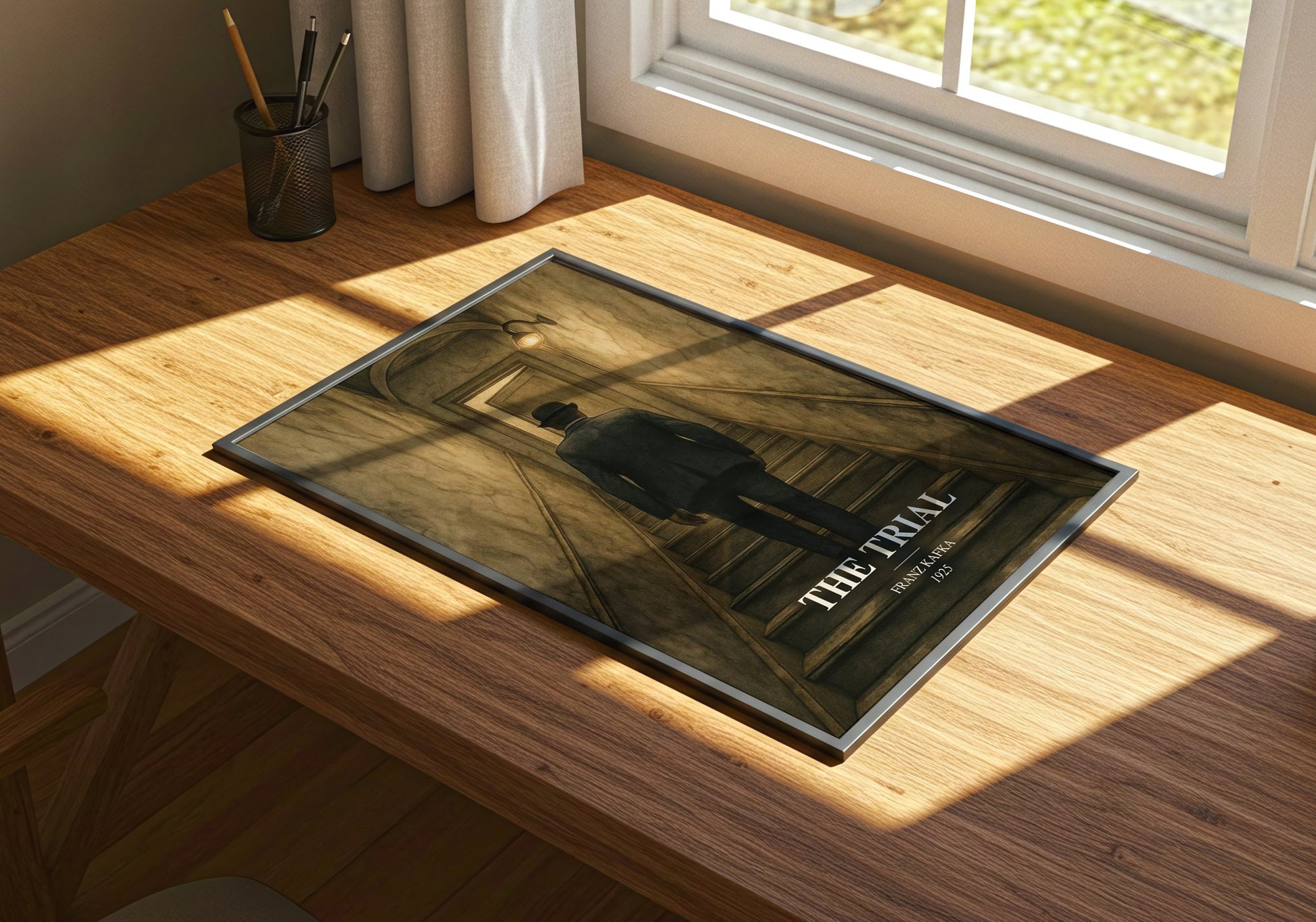 The Trial watercolour book poster framed on wall – literary fiction wall art