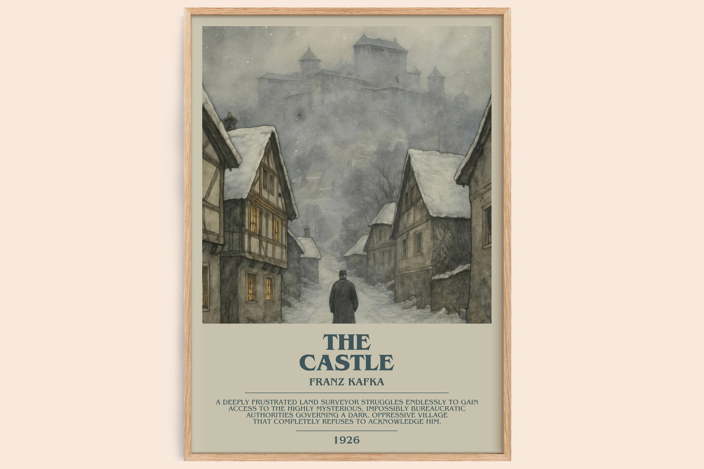 The Castle bookish book poster by Franz Kafka – framed literary art print