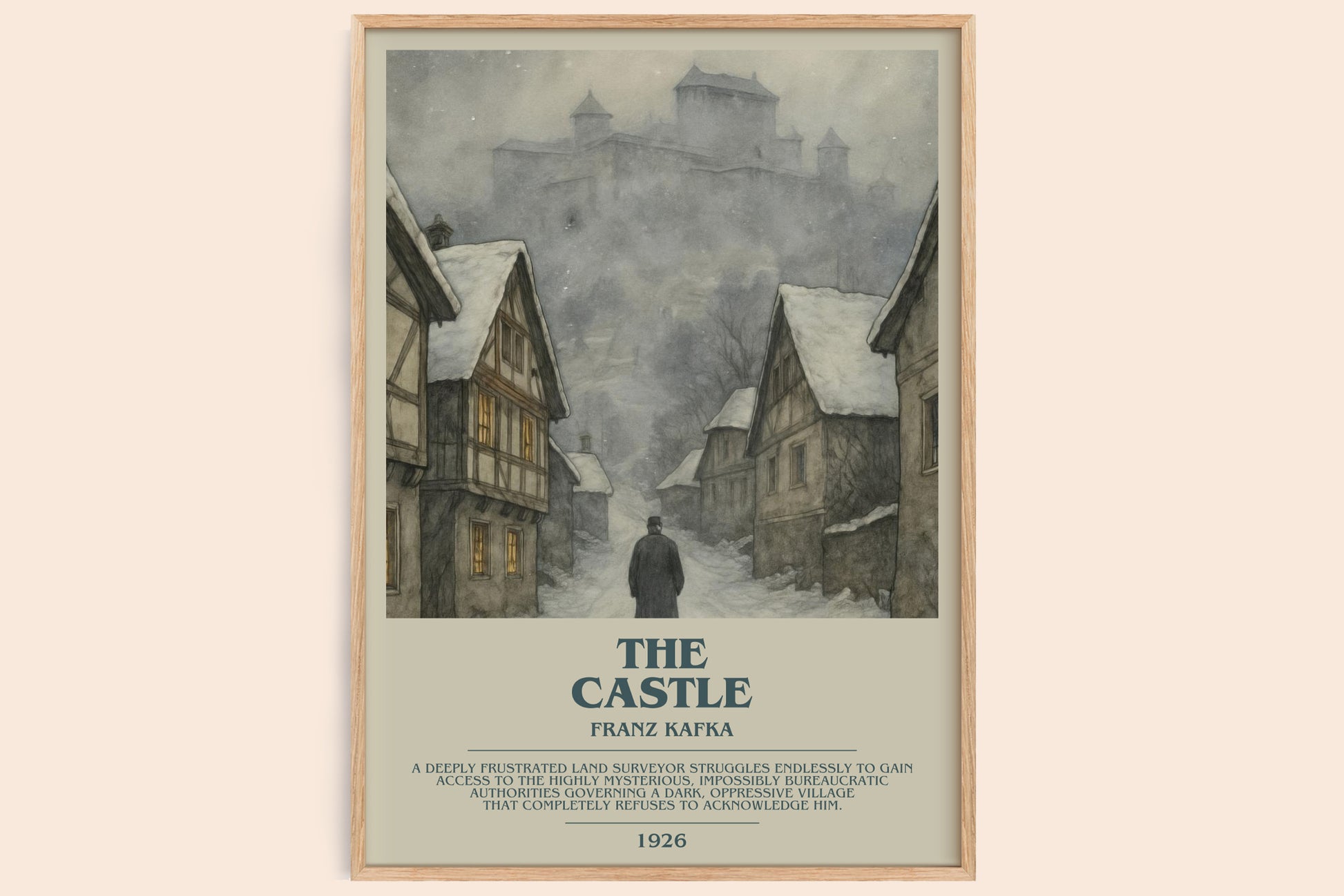 The Castle bookish book poster by Franz Kafka – framed literary art print